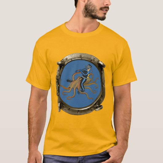 T-shirt Vue hublot d'un plongeur de la SCUBA à cheval sur  (Devant)