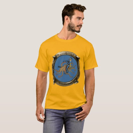 T-shirt Vue hublot d'un plongeur de la SCUBA à cheval sur  (Devant entier)