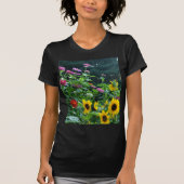 T-shirt Vue jardin- tournesol, marguerites, cosmos, pin (Devant)
