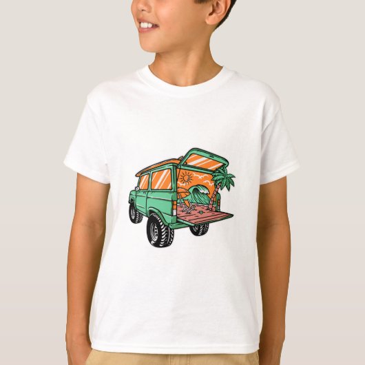 T-shirt Vue sur la plage dans la voiture Illustration été (Devant)