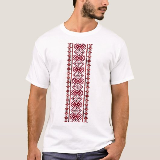 T-shirt Vyshyvanka ukrainienne noire et rouge brodée (Devant)