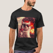 T-shirt Wacky Cat Holding Wine Selfi With Fire Funny Sungl (Devant)