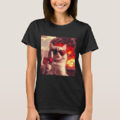 T-shirt Wacky Cat Holding Wine Selfi With Fire Funny Sungl (Devant)