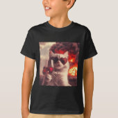 T-shirt Wacky Cat Holding Wine Selfi With Fire Funny Sungl (Devant)