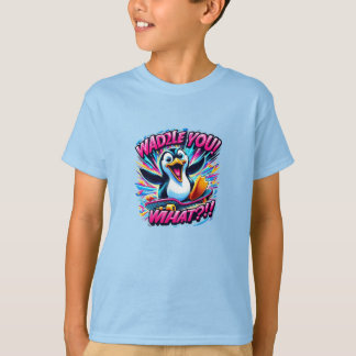 T-shirt "WADDLE YOU! WHAT?!!" Penguin Skateboard
