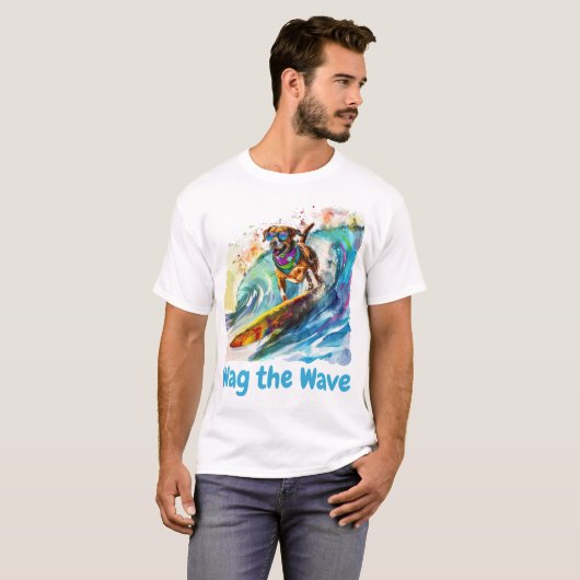 T-shirt Wag the Wave - Surf Dog Summer Beach Vibes (Devant entier)