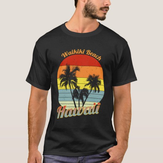T-shirt Waikiki Beach Hawaii Tropical Palm Trees Vacances (Devant)