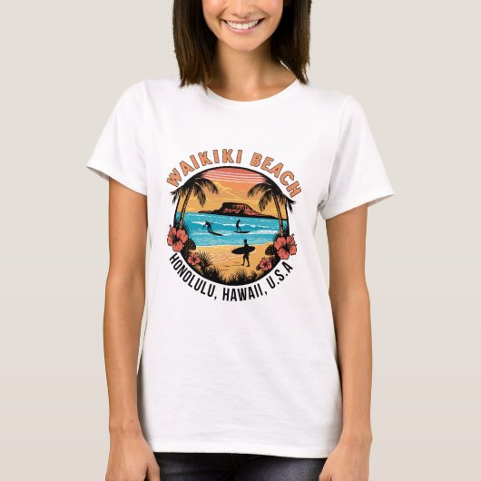T-shirt Waikiki Beach Retro Vignette (Devant)