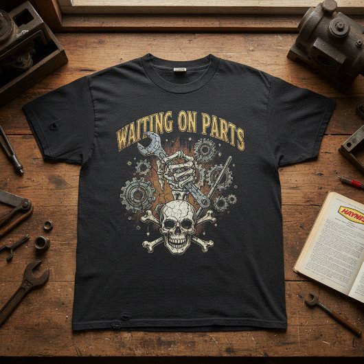 T-shirt Waiting on Parts Garage Humor Skull Mechanic Tool