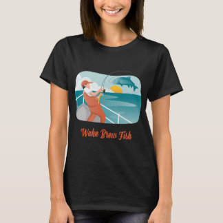 T-shirt Wake Brew Fish - Pêche Rétro en Bateau et Lac au L