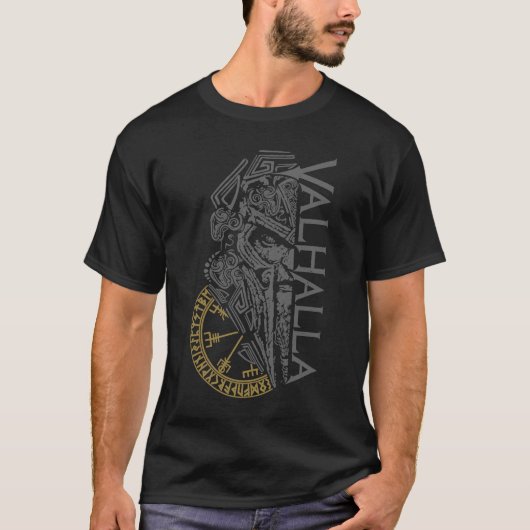 T-shirt Walhalla Odin dans Mask Runes Nordic Compass Vikin (Devant)