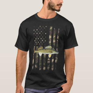 T-shirt Walleye Camo Drapeau américain Pêche Walleye