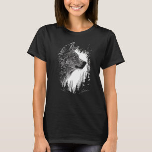 T-shirt Wanderer sauvage, Loup monochrome dans la nuit