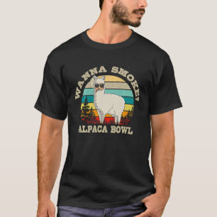 T-shirt Wanna Smoke Alpaca Bowl Llama Weed Pot Retro Vinta