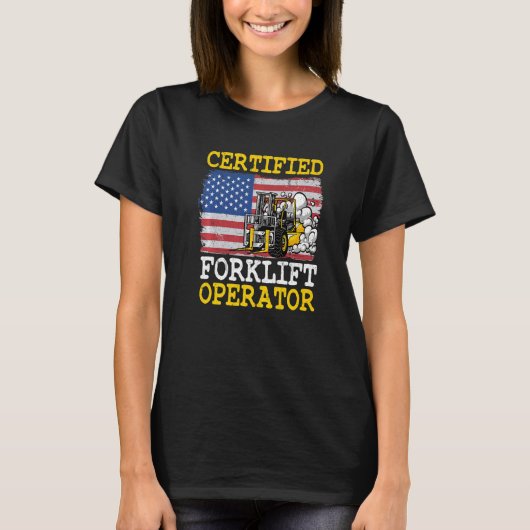 T-shirt Warehouse American Flag Forklift Certified Forklif (Devant)