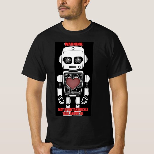 T-shirt Warning: May Talk About AI Men's Black (Devant)