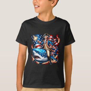T-shirt Washington Riding Shark Funny Juillet 4 American F