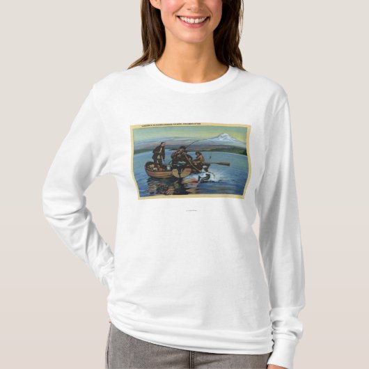 T-shirt Washington - vue des pêcheurs attrapant un saumon (Devant)