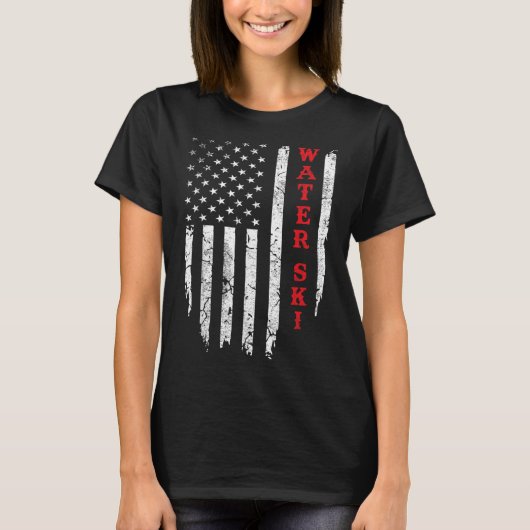 T-shirt Water Ski Distressed American Flag July 4th Water  (Devant)