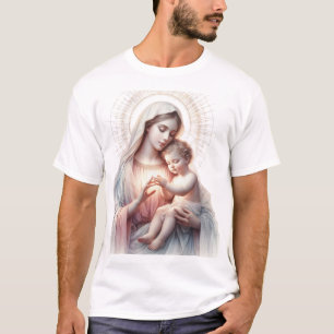 T-shirt Watercolor Madonna and Child – Elegant Pastel Chri