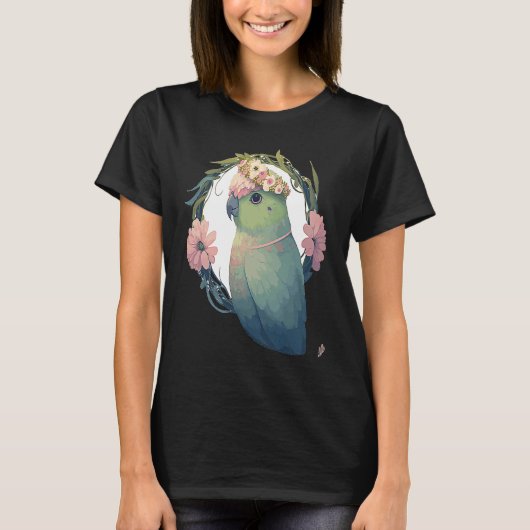 T-shirt Watercolor Parrotlet Parakeet Bird Flower Crown Pe (Devant)