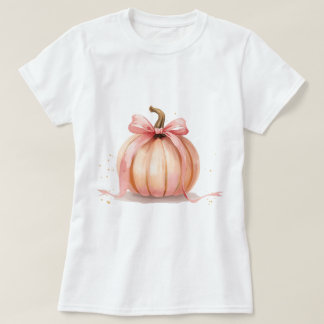 T-shirt Watercolor Pumpkin With Pink Bow Halloween 