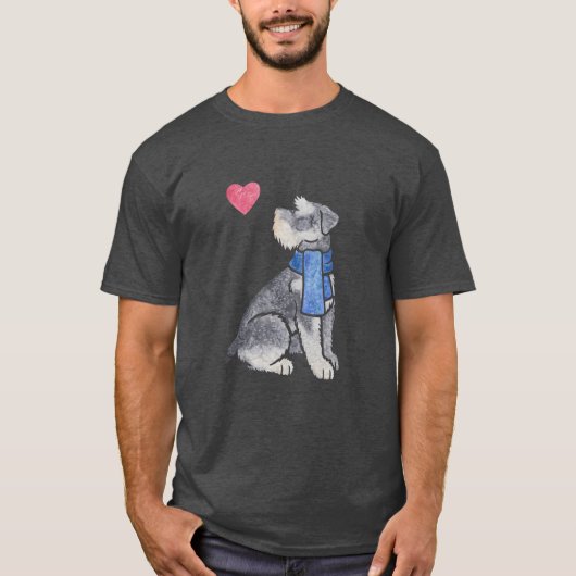 T-shirt Watercolour Miniature Schnauzer boy gift family (Devant)