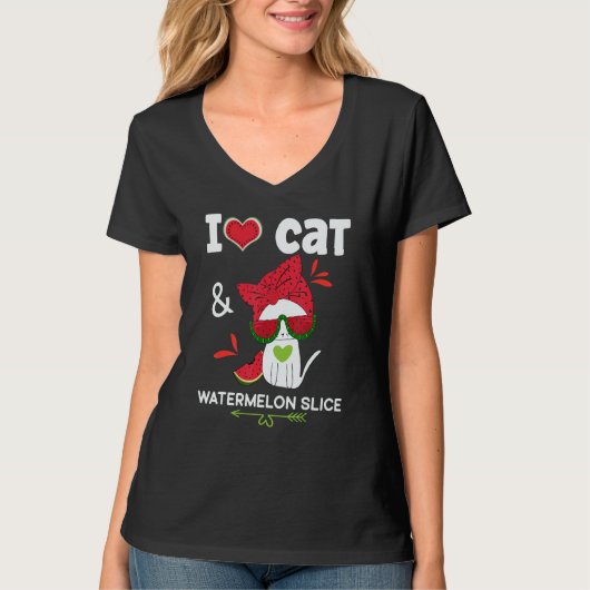 T-shirt Watermelon Summer Cat Sunglasses Watermelon (Devant)