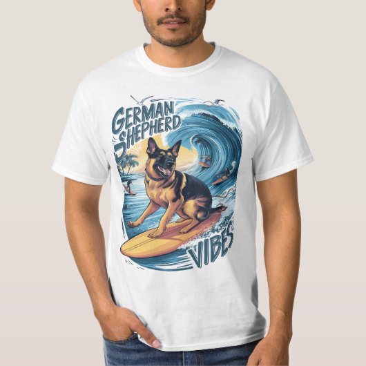 T-shirt Wave Rider : Un Berger Allemand Surf (Devant)