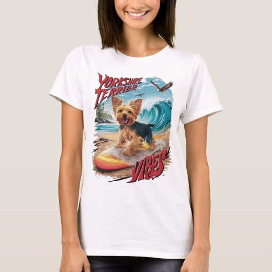 T-shirt Wave Rider Yorkshire Terrier Surf Pup (Devant)