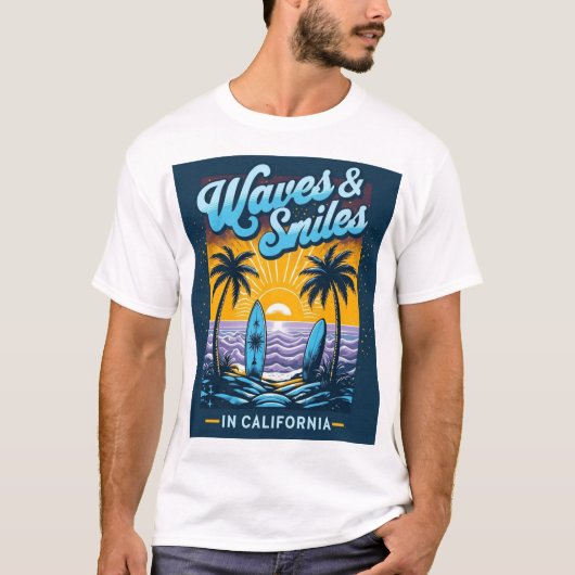 T-shirt Waves & Smiles in California – Chill Beach Vibes T (Devant)