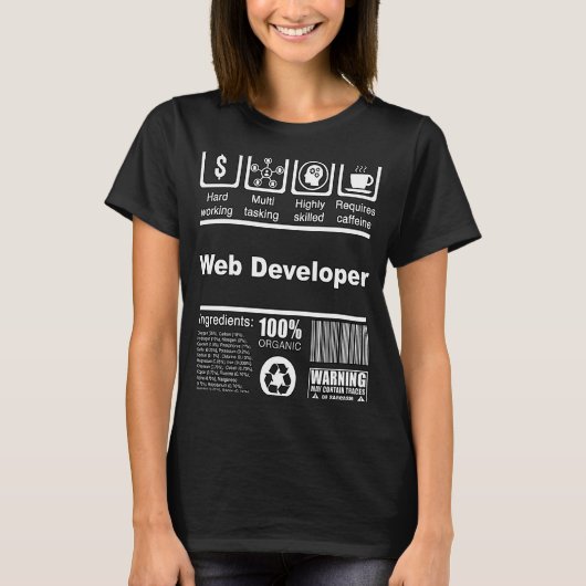 T-shirt Web Developer Nutritional Facts for Web Developer (Devant)
