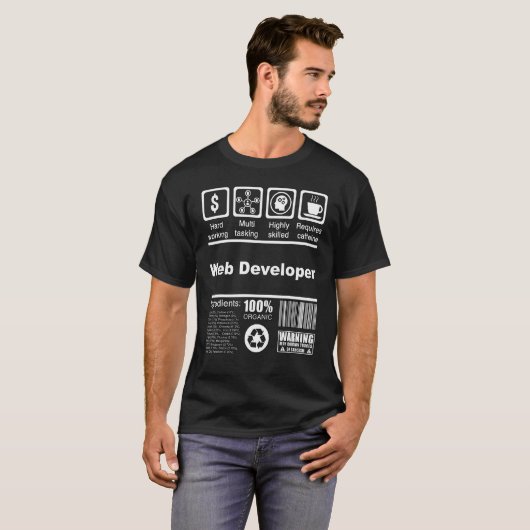 T-shirt Web Developer Nutritional Facts for Web Developer (Devant entier)