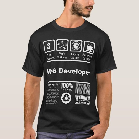 T-shirt Web Developer Nutritional Facts for Web Developer (Devant)