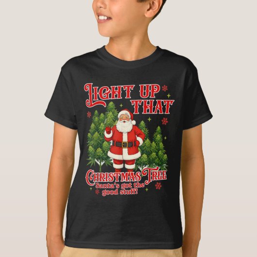 T-shirt Weed Lover Smoking Light Up Christmas Tree  (Devant)
