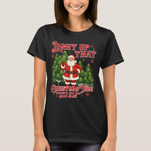 T-shirt Weed Lover Smoking Light Up Christmas Tree (Devant)