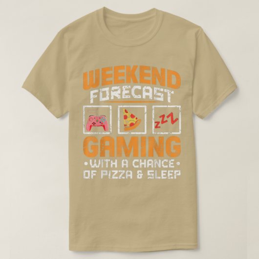 T-shirt Week-end de prévision Jeu avec une chance de Pizza (Design devant)