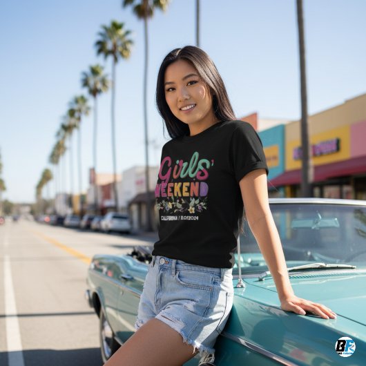T-shirt Week-end entre filles personnalisable lieu