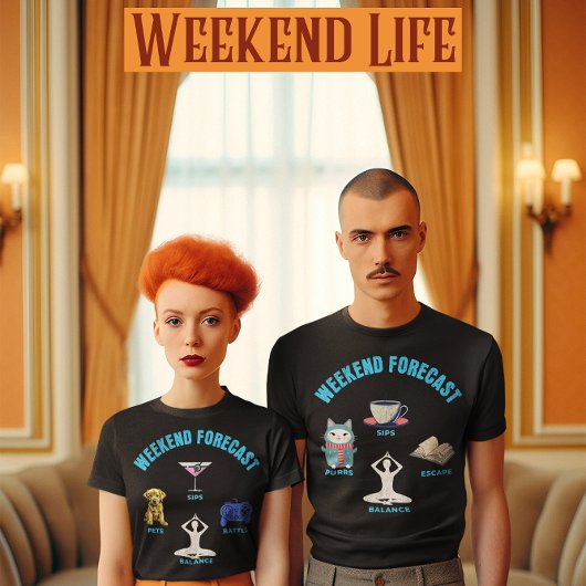 T-shirt Week-end Prévision Chiot, Sips, Jeu, Yoga