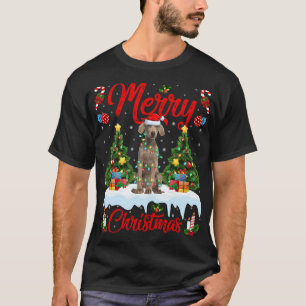T-shirt Weimaraner Dog Lights Xmas Tree Père Noël Weimaran