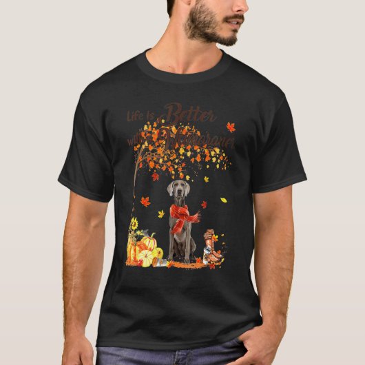 T-shirt Weimaraner Maple Tree Thanksgiving Day mignon Chie (Devant)