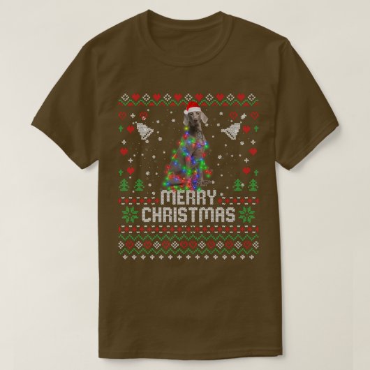 T-shirt Weimaraner Santa Hat Chien de Noël Arbre Lumières  (Design devant)