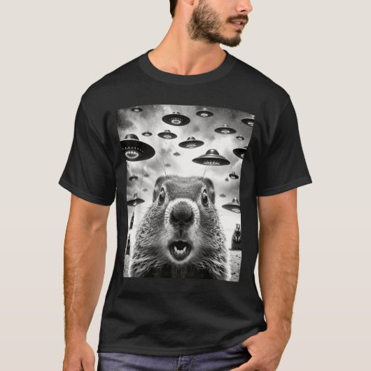 T-shirt Weird Groundhogs Selfie With Alien Ufo Funny Groun (Devant)