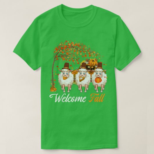 T-shirt Welcome Autumn Tree Three Sheep Farmer Pumpkins Pi (Design devant)