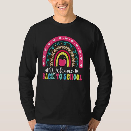 T-shirt Welcome Back To School Leopard Rainbow Teacher Stu (Devant)