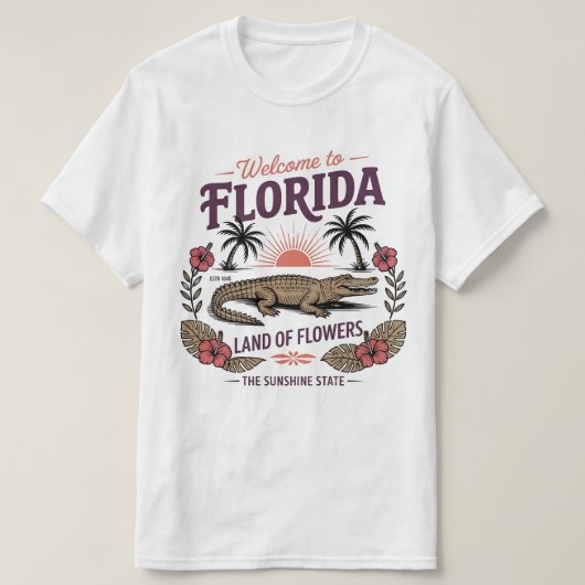 T-shirt Welcome to Florida Alligator Sunshine State Est. (Design devant)