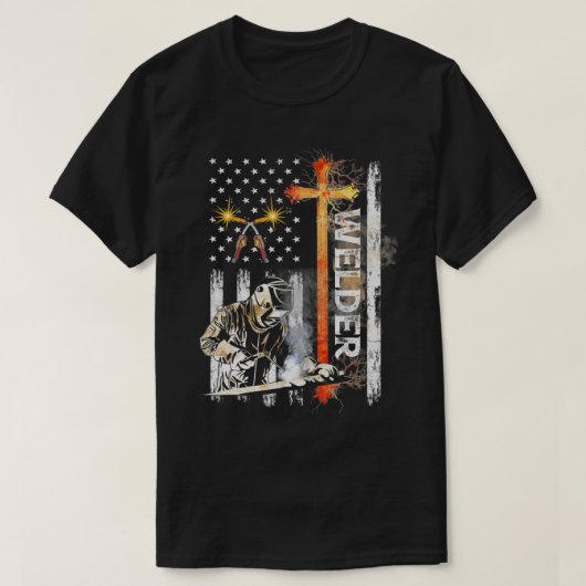 T-shirt Welder American Flag Welth Faith Cross Christian (Design devant)