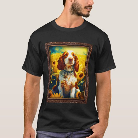 T-shirt Welsh Springer Spaniel Painting Sunflower Flower M (Devant)
