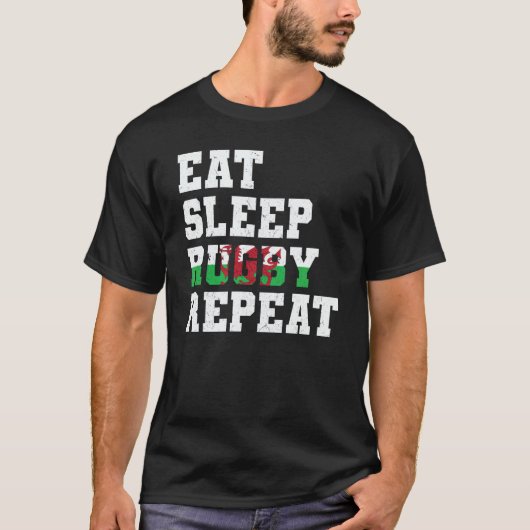 T-shirt Welsh Wales Eat Sleep Rugby Repeat (Devant)