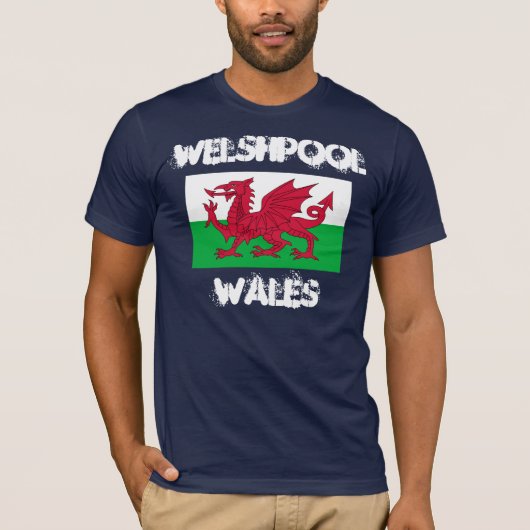 T-shirt Welshpool, Pays de Galles avec drapeau gallois (Devant)